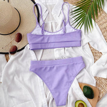 Load image into Gallery viewer, High Waist Bikini Swimsuits Women Push Up Swimwear Ribbed Bathing Suit Strap Bikinis Set Beachwear High Waist Bathing Suit Full Coverage Two Piece Swimsuit