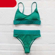 Load image into Gallery viewer, High Waist Bikinis Ribbed Swimwear Women Push Up Swimsuits Women's Scoop Neck Swimsuits High Waist Bikini Sets 2 Piece Bathing Suit Solid Strap Bathing Suit Female Set