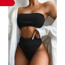 Load image into Gallery viewer, High Waist Bikinis Swimsuits Swimwear Women Black Strapless High Cut Bathing Suit Women Beachwear Women's Scoop Neck Cut Out Front Lace Up Back High Cut One Piece Swimsuit