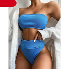 Load image into Gallery viewer, High Waist Bikinis Swimsuits Swimwear Women Black Strapless High Cut Bathing Suit Women Beachwear Women's Scoop Neck Cut Out Front Lace Up Back High Cut One Piece Swimsuit