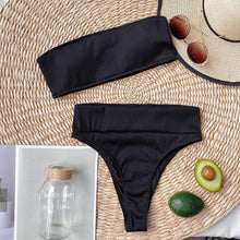 Load image into Gallery viewer, High Waist Bikinis Swimsuits Swimwear Women Black Strapless High Cut Bathing Suit Women Beachwear Women's Scoop Neck Cut Out Front Lace Up Back High Cut One Piece Swimsuit