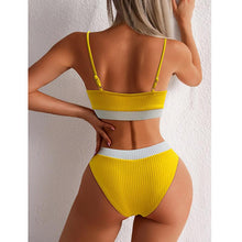Load image into Gallery viewer, High Waist Bikinis Swimwear Women Push Up Swimsuits Solid High Waist Bikini Sets Sporty Two Pieces Swimsuit Scoop Neck Bathing Suits for Women Ribbed Bathing Suits High Cut Summer Beachwear