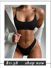 Load image into Gallery viewer, High Waist Bikinis Swimwear Women Push Up Swimsuits Solid High Waist Bikini Sets Sporty Two Pieces Swimsuit Scoop Neck Bathing Suits for Women Ribbed Bathing Suits High Cut Summer Beachwear