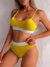 Load image into Gallery viewer, High Waist Bikinis Swimwear Women Push Up Swimsuits Solid High Waist Bikini Sets Sporty Two Pieces Swimsuit Scoop Neck Bathing Suits for Women Ribbed Bathing Suits High Cut Summer Beachwear
