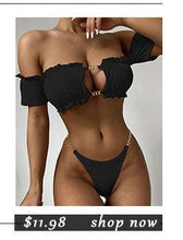 Load image into Gallery viewer, High Waist Bikinis Swimwear Women Push Up Swimsuits Solid High Waist Bikini Sets Sporty Two Pieces Swimsuit Scoop Neck Bathing Suits for Women Ribbed Bathing Suits High Cut Summer Beachwear