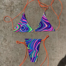 Load image into Gallery viewer, High Waist Mesh Skirt Swimsuit Triangle Micro Bikini Set 3-Piece High Cut Swimwear Women's Bikini Swimsuits With Wrap Skirt, 3 Pieces Strings High Cut Bikini Set Bathing Suits Women Vintage Print Bathing Suit