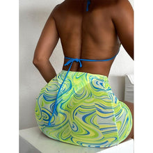 Load image into Gallery viewer, High Waist Mesh Skirt Swimsuit Triangle Micro Bikini Set 3-Piece High Cut Swimwear Women's Bikini Swimsuits With Wrap Skirt, 3 Pieces Strings High Cut Bikini Set Bathing Suits Women Vintage Print Bathing Suit