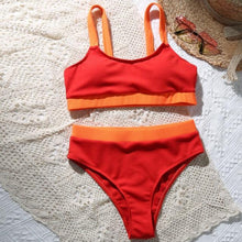 Load image into Gallery viewer, High Waist Swimwear Bikini Women's Swimsuits Women's Halter Self Tie High Waist Two Piece Bikini Set Swimsuits Push Up Bikini Shiny Splicing Bikinis High Cut Bathing Suits
