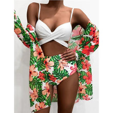 Load image into Gallery viewer, High-Waist Swimwear Set Summer Floral Print Bikini Swimsuit Beachwear Women Push-Up Bathing Suit Tie Dye 3 Pieces Strings High Cut Bikini Set Bathing Suits