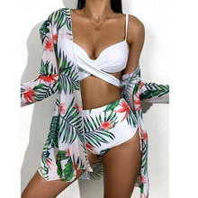 Load image into Gallery viewer, High-Waist Swimwear Set Summer Floral Print Bikini Swimsuit Beachwear Women Push-Up Bathing Suit Tie Dye 3 Pieces Strings High Cut Bikini Set Bathing Suits