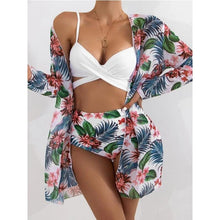 Load image into Gallery viewer, High-Waist Swimwear Set Summer Floral Print Bikini Swimsuit Beachwear Women Push-Up Bathing Suit Tie Dye 3 Pieces Strings High Cut Bikini Set Bathing Suits