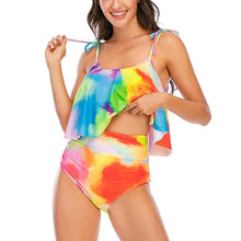 Load image into Gallery viewer, High Waist Swimwear Women Bikinis Swimsuit Leaf Print Bathing Suits Ruffle Tropical Beachwear Plus Size Two Piece Sport Halter Bikini Swimsuit Ruffles Printed Swimwear Quick Dry Bathing Suit Set Beachwear