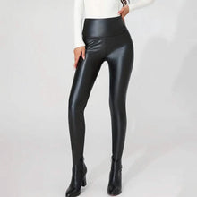Load image into Gallery viewer, High Waisted Faux PU Leather Plush Lined Elastic Slim Leggings