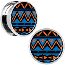 Load image into Gallery viewer, Blue Orange Tribal Print Steel Screw Fit Plug Set 18mm