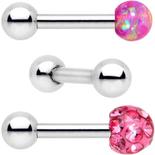 Load image into Gallery viewer, 16G 1/4 Pink Faux Opal Ball Cartilage Tragus Earring 3 Pack Set