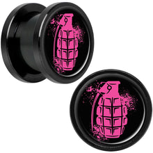 Load image into Gallery viewer, Pink Grenade Black Anodized Screw Fit Plug Set 1/2