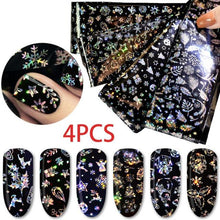 Load image into Gallery viewer, Hollow Nail Sticker Stylish Self-adhesive Manicure Sticker Nail Art Accessory 3D Christmas Nail Art Decoration Stickers Decoration New Gold Nail Transfer Foils for Nail Arts Nails Supply Holographic Effect Nail Art Foil Stickers Holographic Nail Art