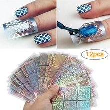 Load image into Gallery viewer, Hollow Nail Sticker Stylish Self-adhesive Manicure Sticker Nail Art Accessory 3D Christmas Nail Art Decoration Stickers Decoration New Gold Nail Transfer Foils for Nail Arts Nails Supply Holographic Effect Nail Art Foil Stickers Holographic Nail Art