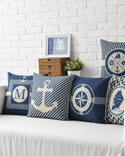 将图片加载到图库查看器,Home Decorative Pillows Mediterranean Pillow Cover Blue Anchor Navigation Compass Sailboat Pillowcase Decorative Cushion Cover For Home Cover Sea Blue Compass Marine Ship Linen Pillow Case Cushion Cover 45x45CM