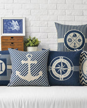 将图片加载到图库查看器,Home Decorative Pillows Mediterranean Pillow Cover Blue Anchor Navigation Compass Sailboat Pillowcase Decorative Cushion Cover For Home Cover Sea Blue Compass Marine Ship Linen Pillow Case Cushion Cover 45x45CM