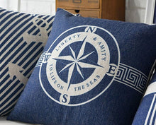 将图片加载到图库查看器,Home Decorative Pillows Mediterranean Pillow Cover Blue Anchor Navigation Compass Sailboat Pillowcase Decorative Cushion Cover For Home Cover Sea Blue Compass Marine Ship Linen Pillow Case Cushion Cover 45x45CM