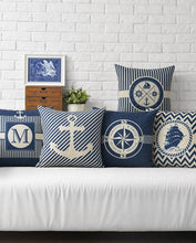 将图片加载到图库查看器,Home Decorative Pillows Mediterranean Pillow Cover Blue Anchor Navigation Compass Sailboat Pillowcase Decorative Cushion Cover For Home Cover Sea Blue Compass Marine Ship Linen Pillow Case Cushion Cover 45x45CM