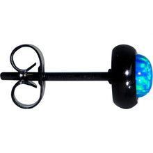 Load image into Gallery viewer, Blue Synthetic Opal Black IP 316L Surgical Steel Stud Earrings