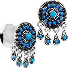 Load image into Gallery viewer, Southwest Blue Drum Dreamcatcher Dangle Double Flare Plug Set 6mm to 25mm