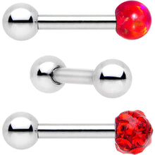 Load image into Gallery viewer, 16G 1/4 Red Faux Opal Ball Cartilage Tragus Earring 3 Pack Set
