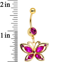 Load image into Gallery viewer, Pink Gem Gold PVD Burst of Color Butterfly Dangle Belly Ring