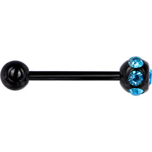 将图片加载到图库查看器,Aqua CZ Gem Black Titanium IP Barbell Tongue Ring