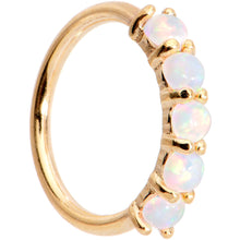 Load image into Gallery viewer, 18G White Synthetic Opal 14k Yellow Gold Seamless Circular Ring