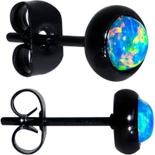 Load image into Gallery viewer, Green Synthetic Opal Black IP 316L Surgical Steel Stud Earrings