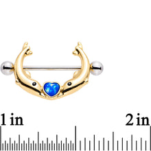Load image into Gallery viewer, 3/4 Blue Faux Opal Diving to You Dolphin Duet Nipple Shield Set