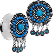 Load image into Gallery viewer, Southwest Blue Drum Dreamcatcher Dangle Double Flare Plug Set 6mm to 25mm