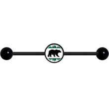 Load image into Gallery viewer, 14G Winter Polar Bear in Woods Black Industrial Barbell 37mm