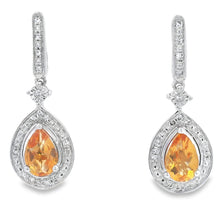 将图片加载到图库查看器,.89ct Citrine Diamond Dangle Earrings 10KT White Gold