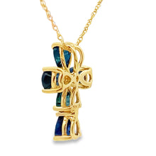 Load image into Gallery viewer, .82ct Sapphire Cross Religious Pendant 10KT Yellow Gold