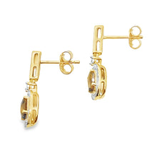 Load image into Gallery viewer, .88ct Quartz Diamond Dangle Earrings 10KT Yellow Gold