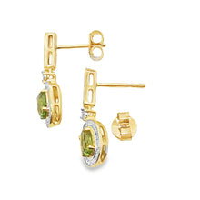 Load image into Gallery viewer, 1.23ct Peridot Diamond Dangle Earrings 10KT Yellow Gold