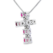 Load image into Gallery viewer, Ruby Diamond Cross Religious Pendant 10KT White Gold