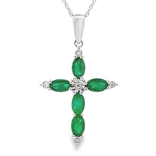 Load image into Gallery viewer, Emerald Diamond Cross Religious Pendant 10KT White Gold