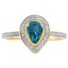 Load image into Gallery viewer, .54ct London Blue Topaz Diamond Ring 10KT Yellow Gold