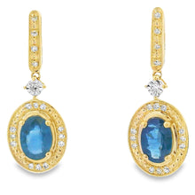Load image into Gallery viewer, Sapphire Diamond Dangle Earrings 10KT Yellow Gold