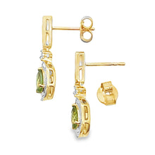Load image into Gallery viewer, .96ct Peridot Diamond Dangle Earrings 10KT Yellow Gold