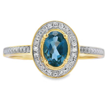 Load image into Gallery viewer, .59ct London Blue Topaz Diamond Ring 10KT Yellow Gold