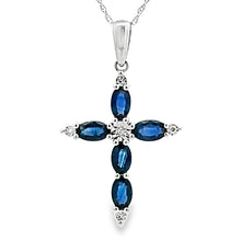 Load image into Gallery viewer, 1.08ct Sapphire Cross Religious Pendant 10KT White Gold