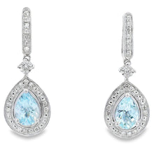 Load image into Gallery viewer, Aquamarine Diamond Dangle Earrings 10KT White Gold