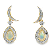 Load image into Gallery viewer, .42ct Opal Diamond Dangle Earrings 10KT Yellow Gold