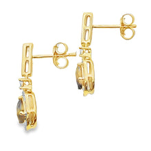 将图片加载到图库查看器,.84ct Quartz Diamond Dangle Earrings 10KT Yellow Gold